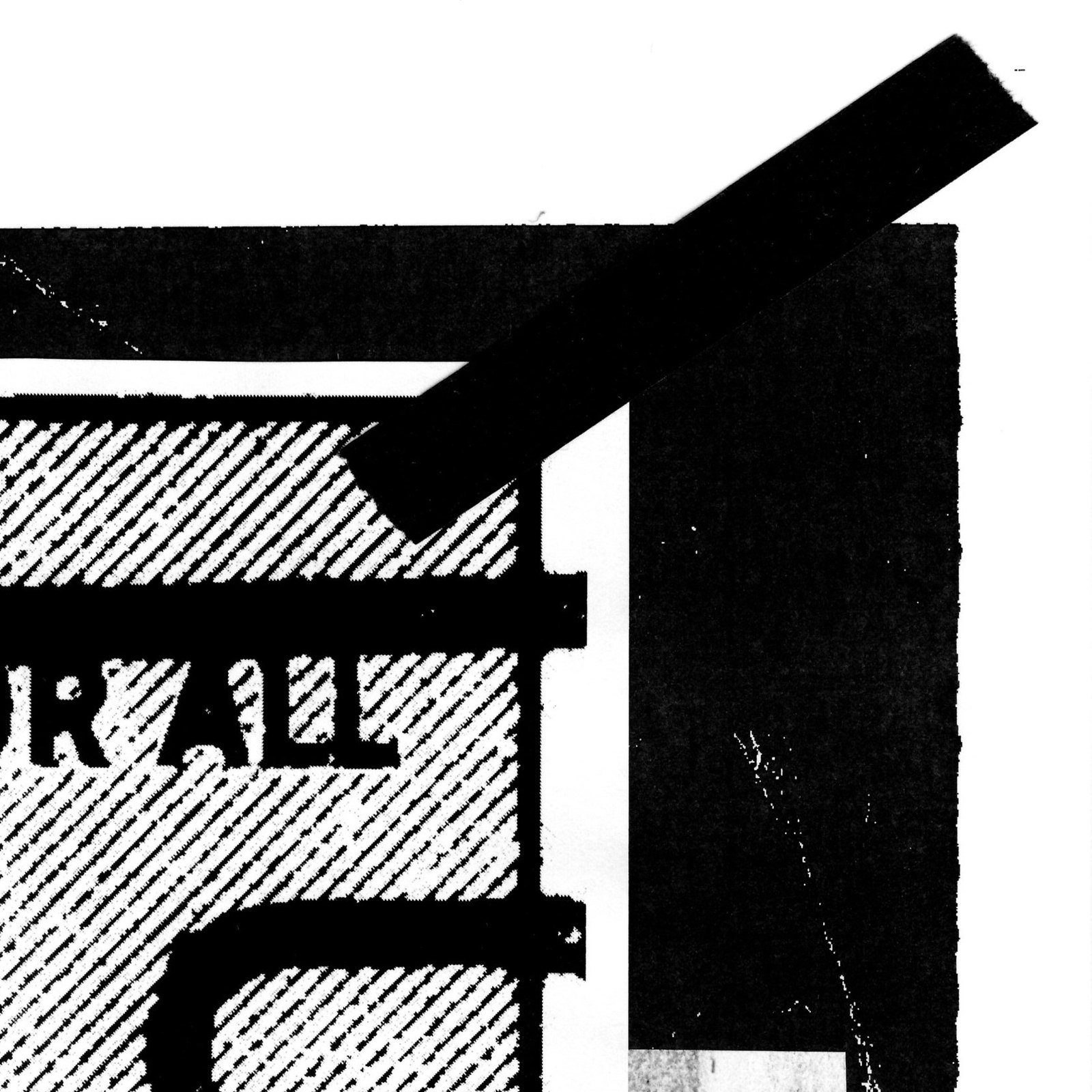 Detail: a torn strip of black tape across the cut edge of a copied picture