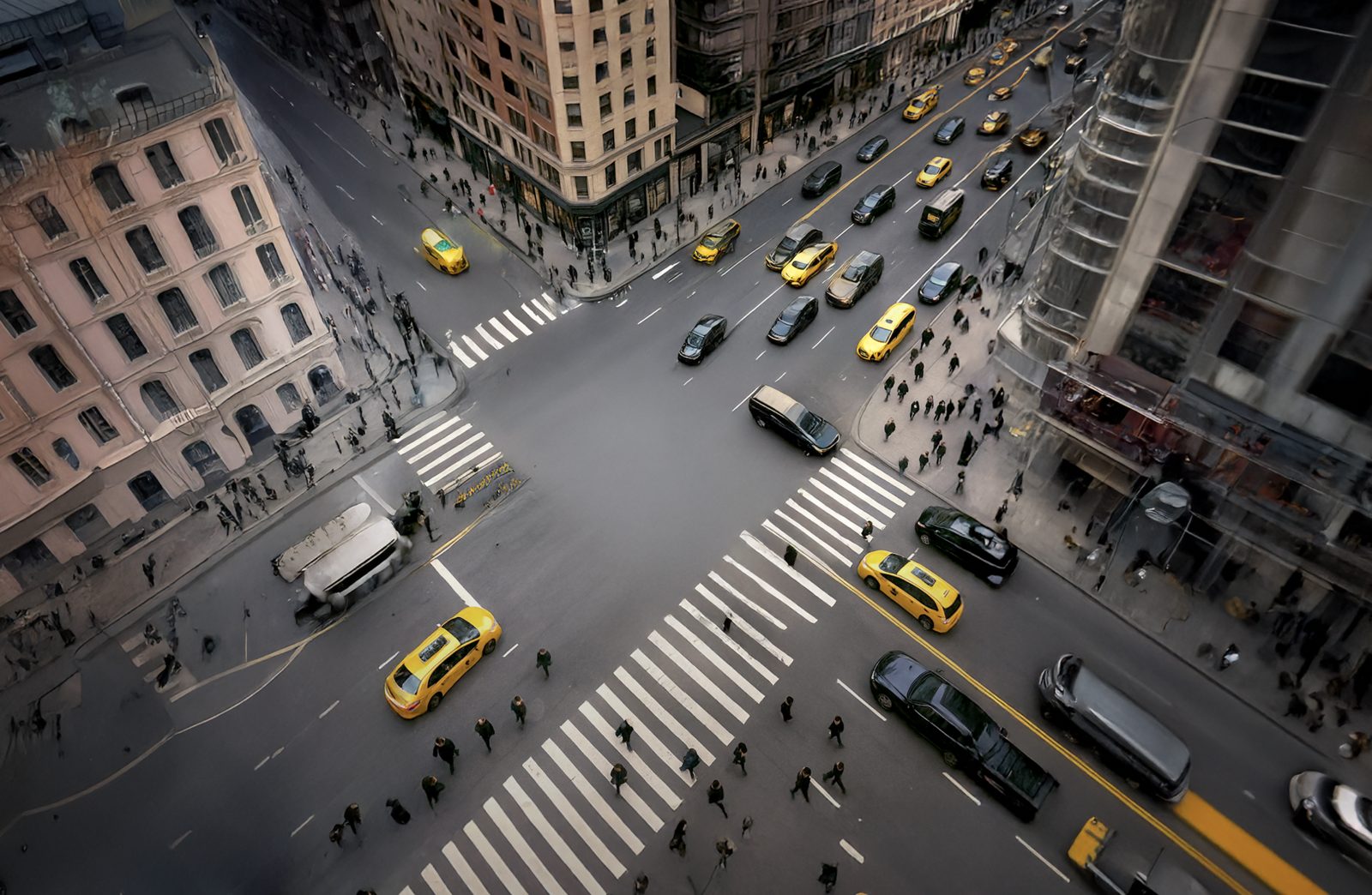 Overhead New York intersection used as the Max Out backdrop