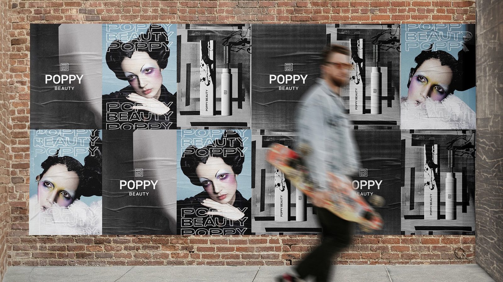 Poppy Beauty wild postings on a brick wall