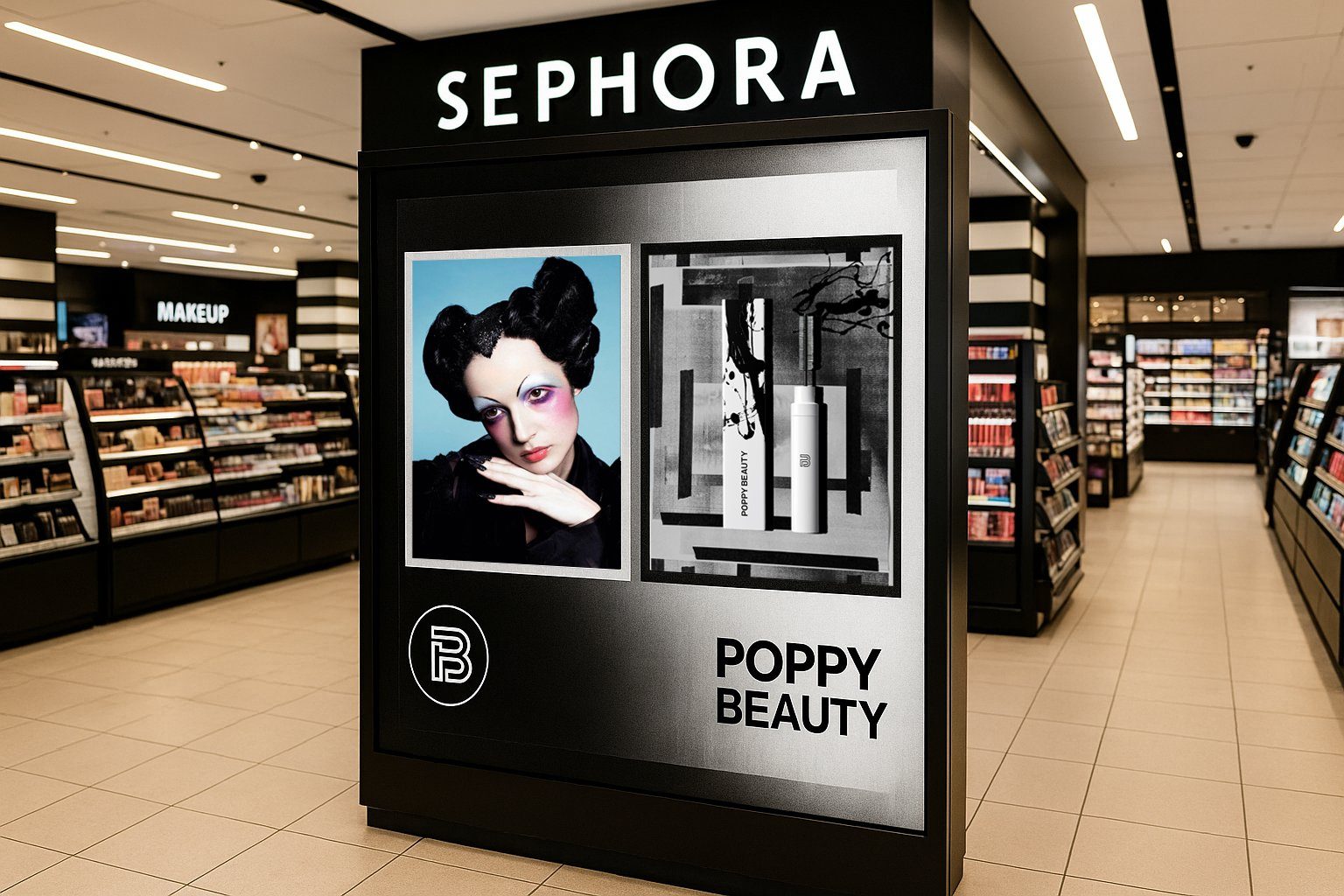 Poppy Beauty endcap concept at Sephora