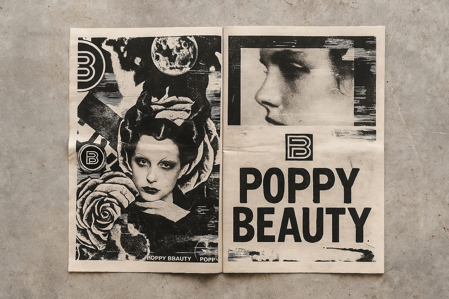Poppy Beauty newsprint collage