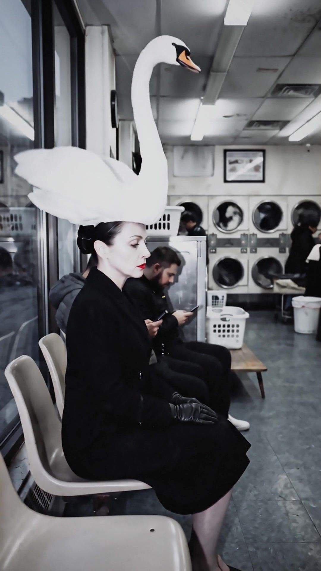 Closer: the swan lifts its neck on Hattie’s head
