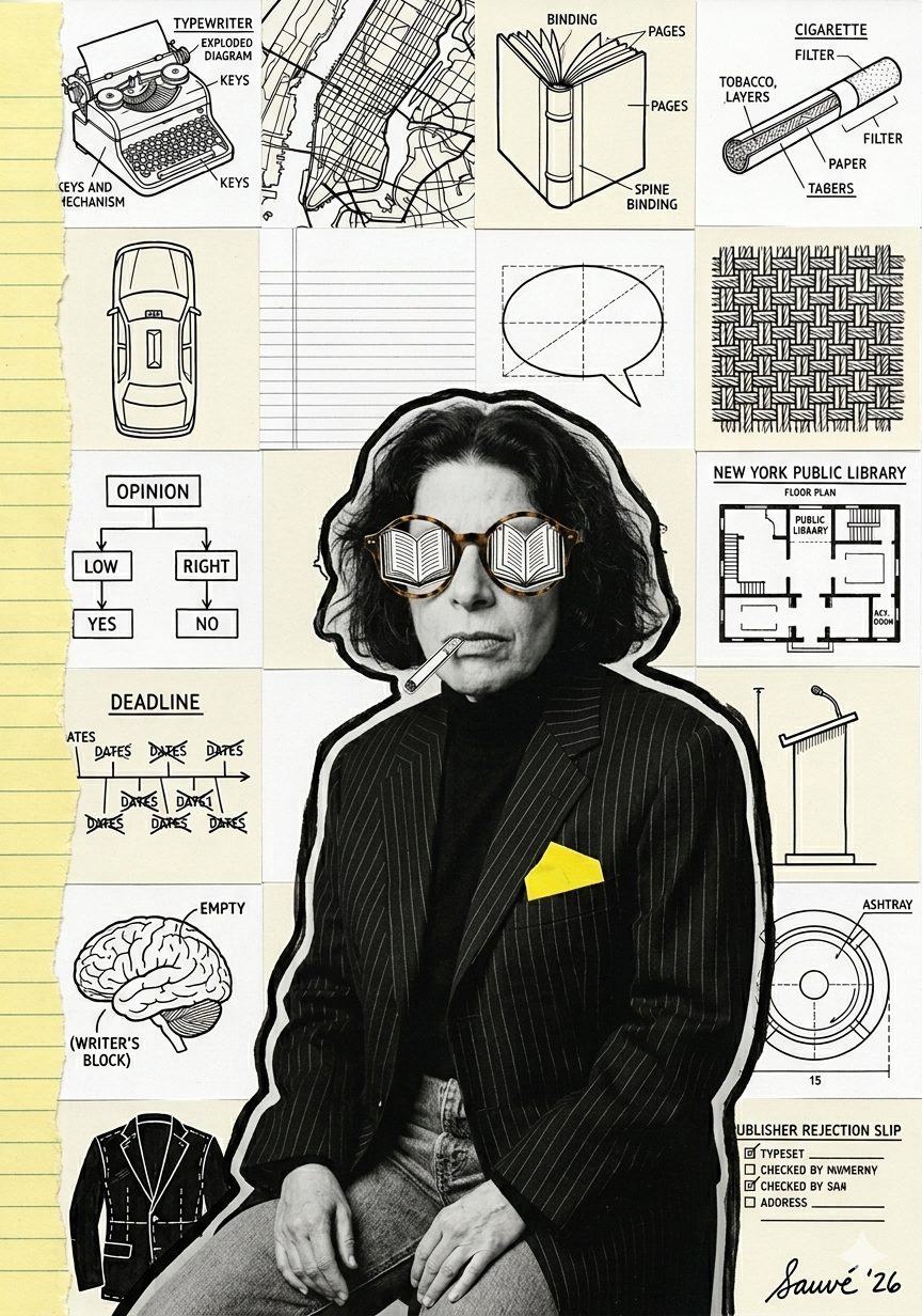 AI collage portrait over a diagram background
