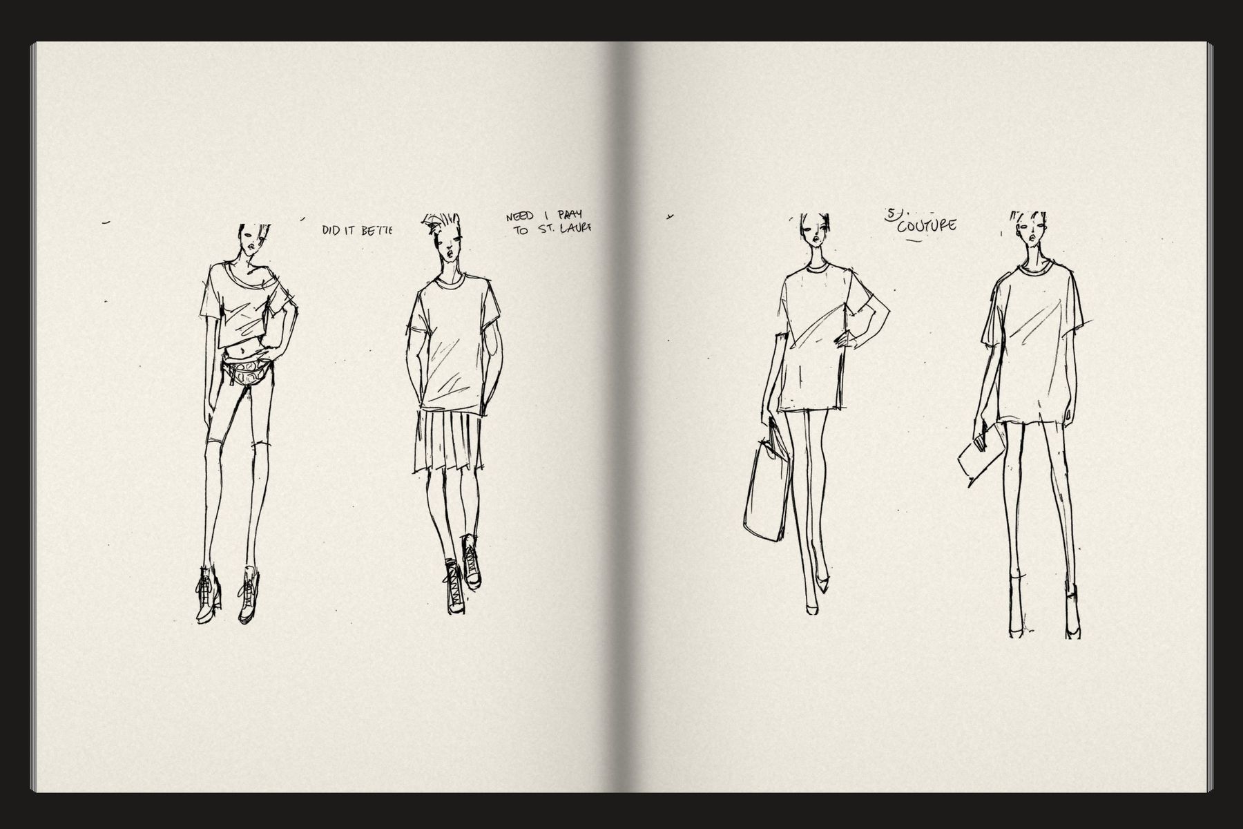 Sketchbook spread: Pop Cult Club, pencil croquis