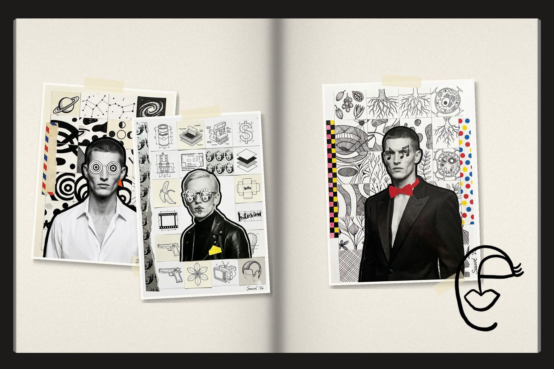 Sketchbook spread: Lab, AI collage portraits