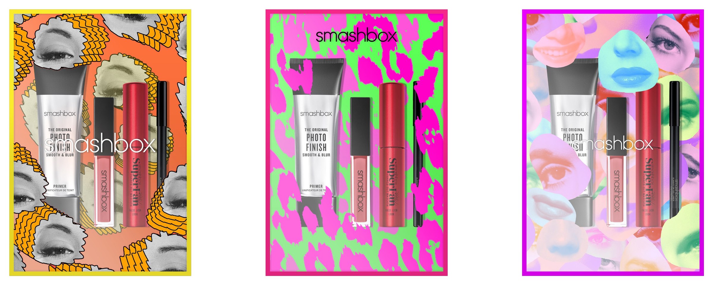 Option 03, 80’s Modern Collage: three kits over cut-out faces, leopard print and pastel lips