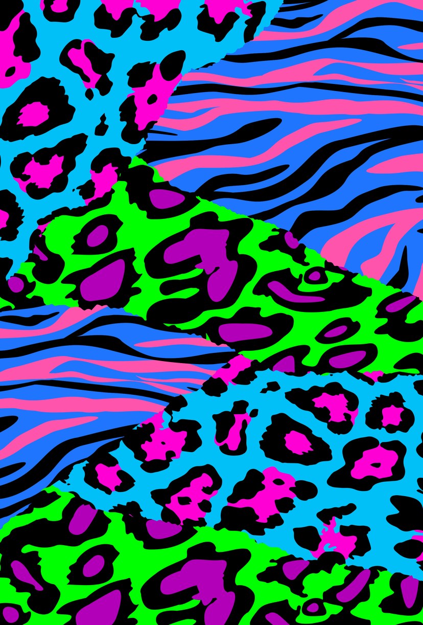Torn leopard and zebra prints in hot pink, acid green and electric blue