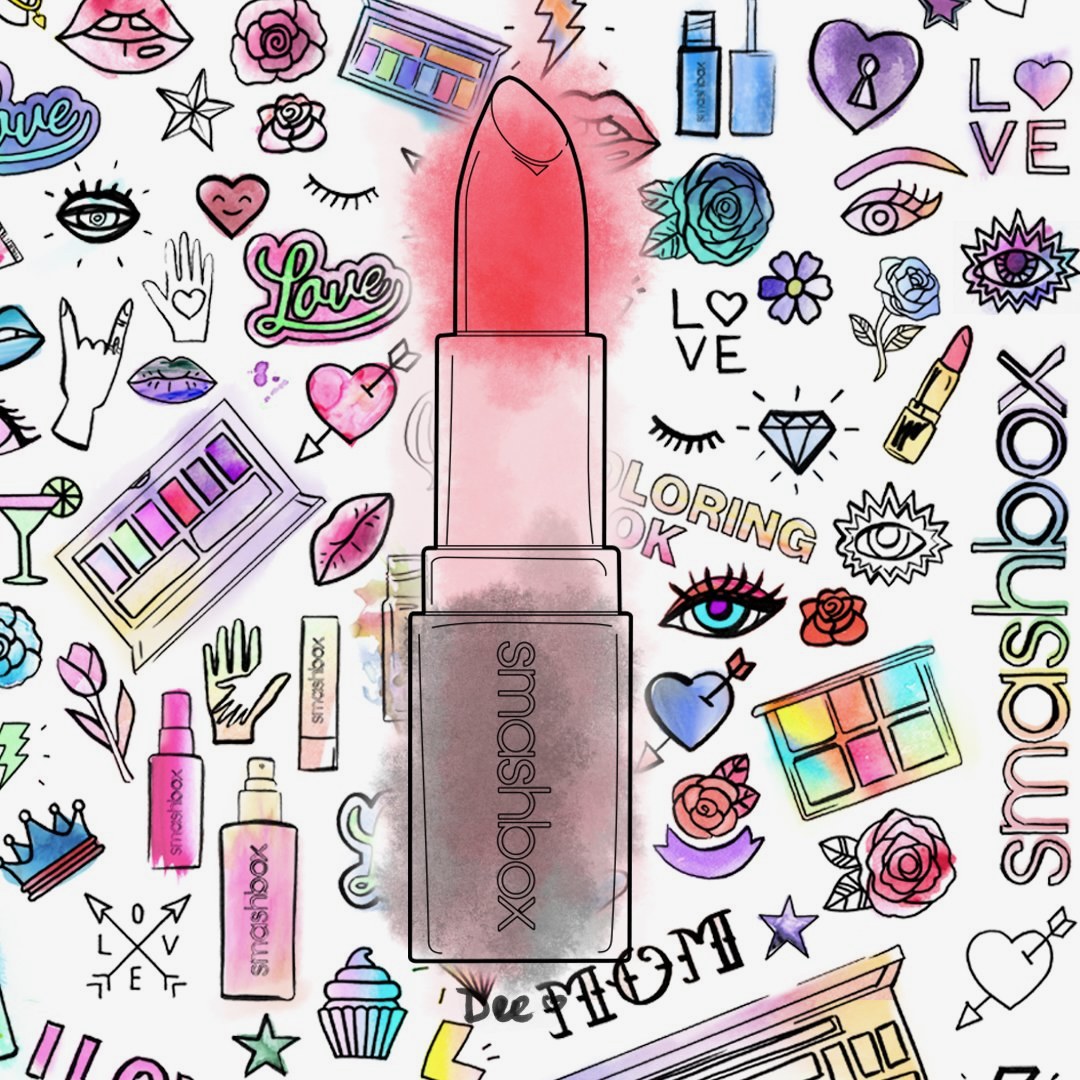 A watercolor lipstick over the coloring page