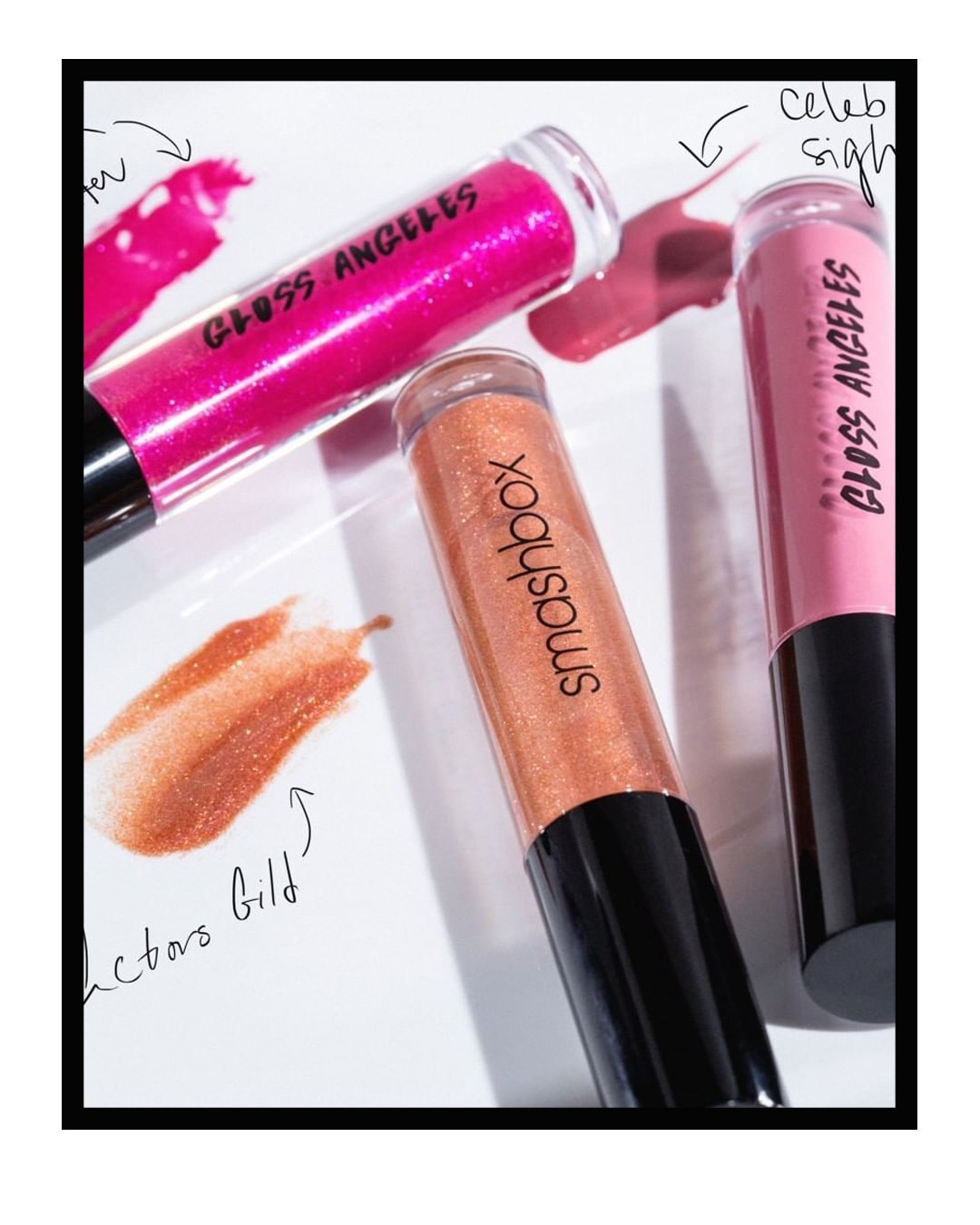Gloss Angeles: three lip glosses with hand-written notes
