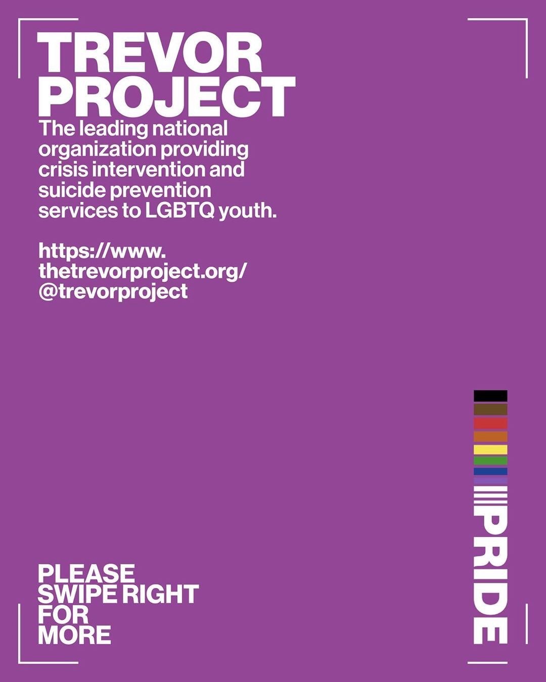The Trevor Project, its mission in white on purple