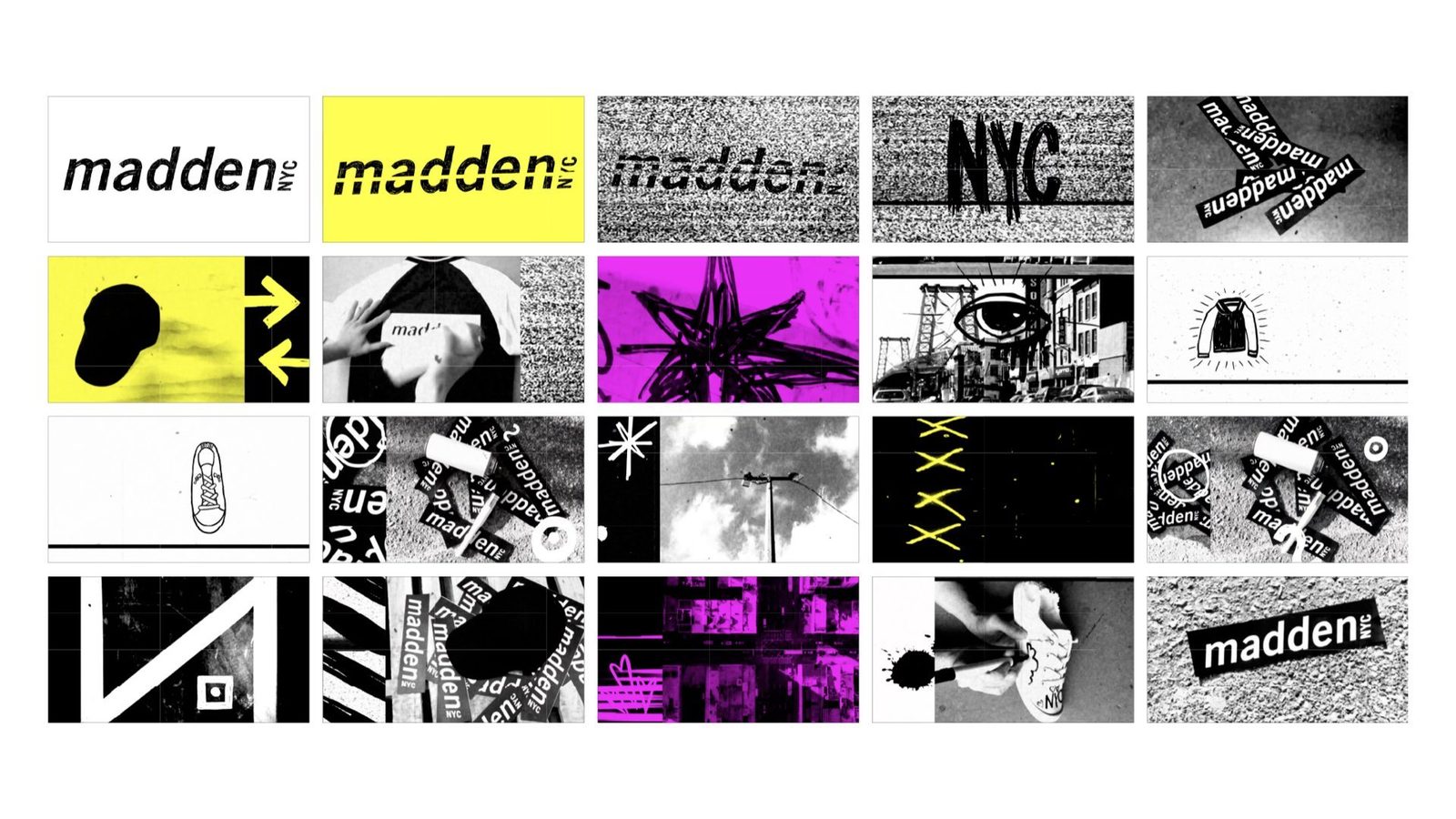 maddenNYC social grid in black, white and yellow