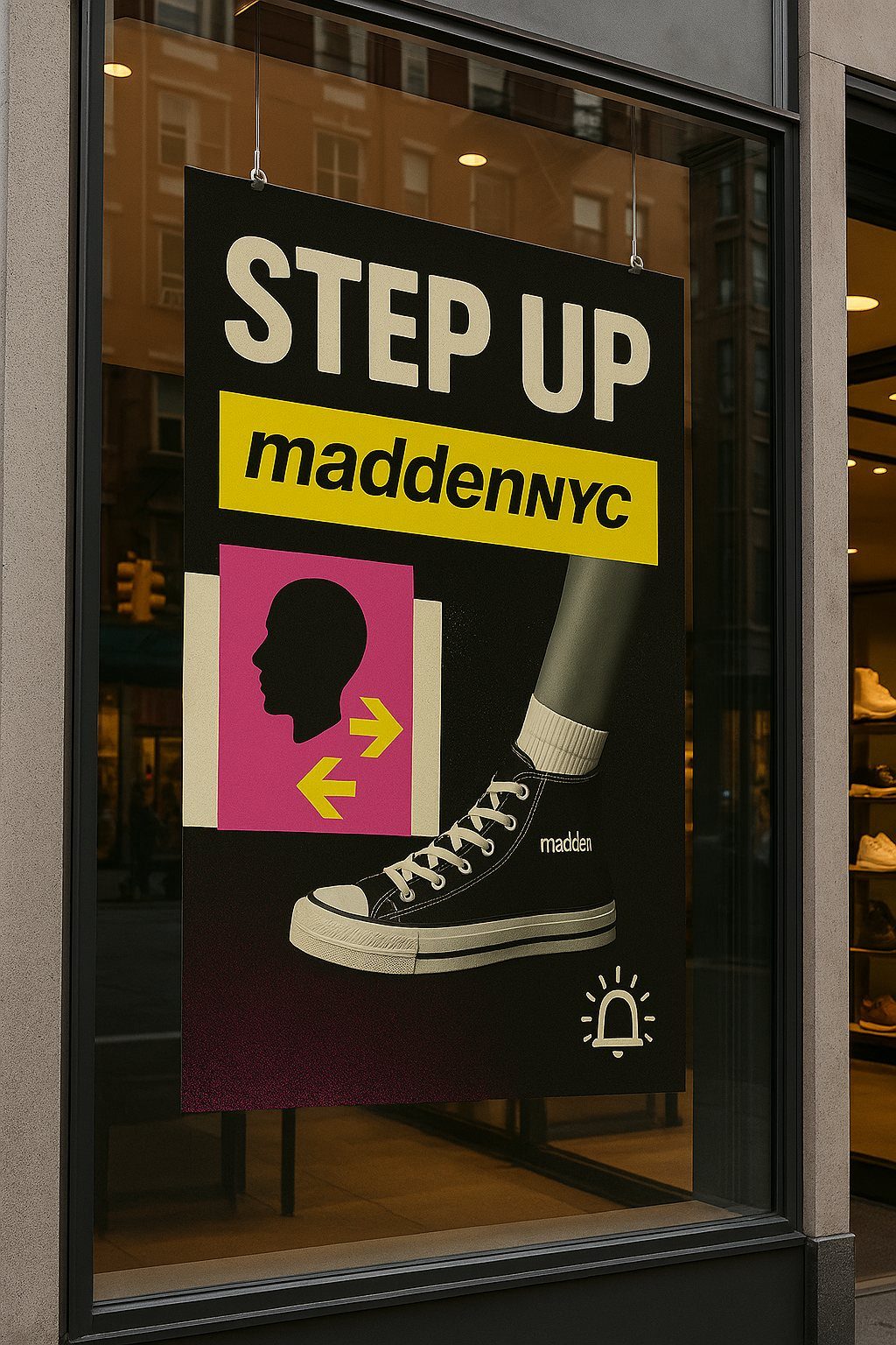 Step Up in a store window, concept