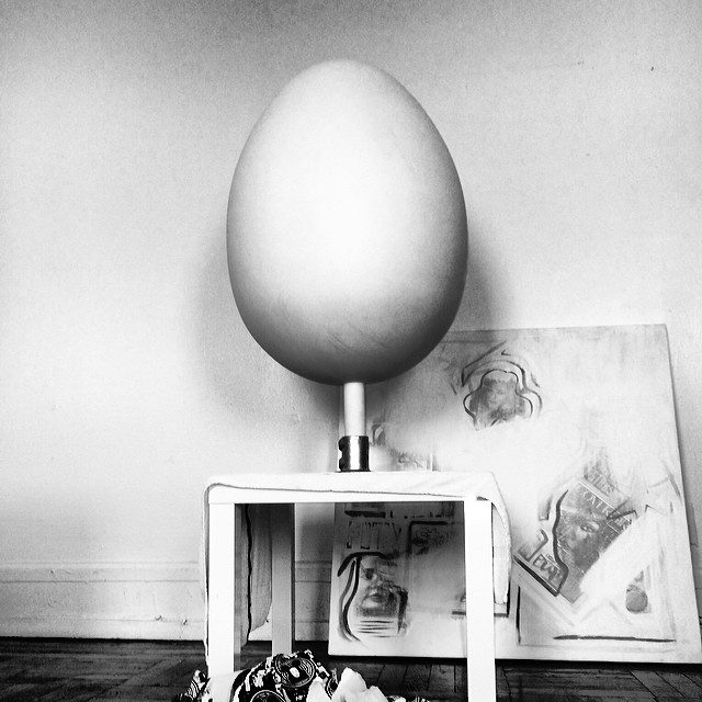 The blank egg on a stand in the studio