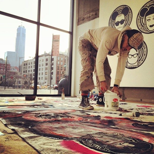 Painting on the floor under MadMaus prints