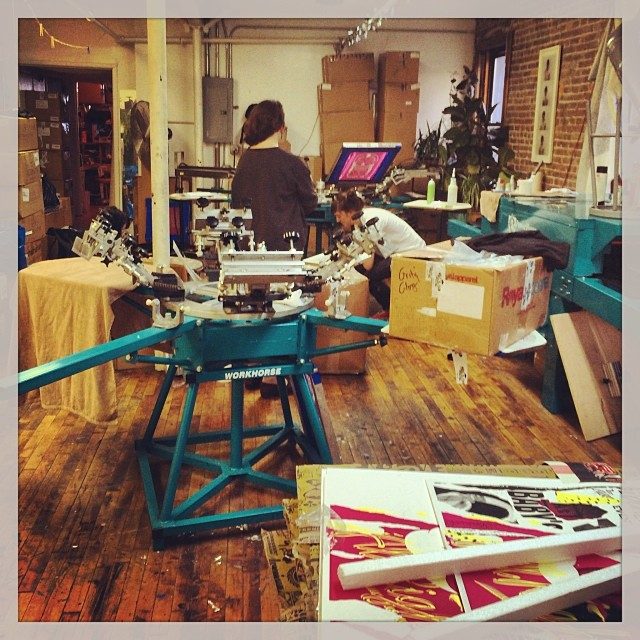 The print shop, presses and screens