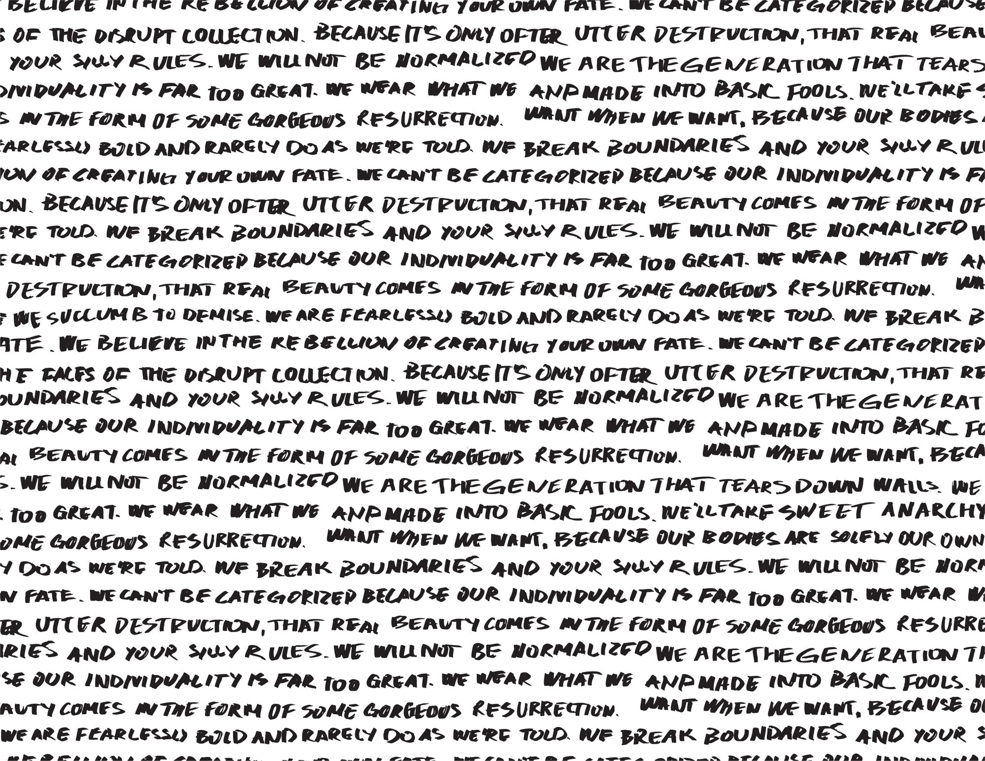 The Disrupt manifesto written out by hand as an all-over pattern