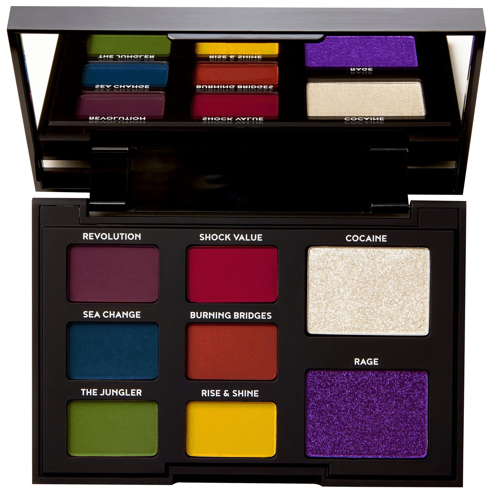 Riot Extreme palette open, nine shades from Revolution to Rage