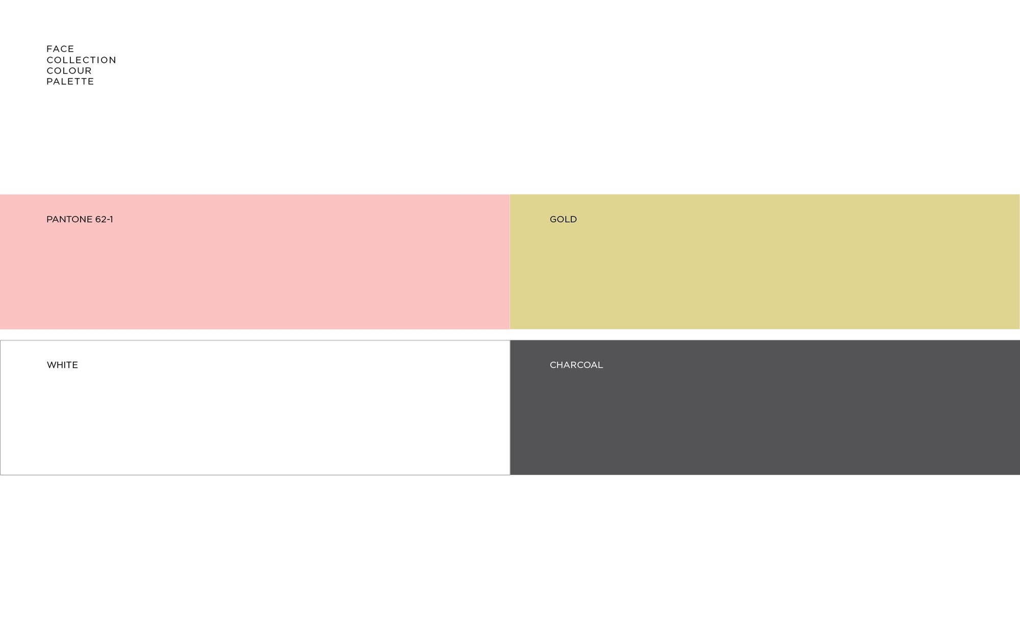 Suit of Armor color palette: Pantone 62-1 pink, gold, white and charcoal