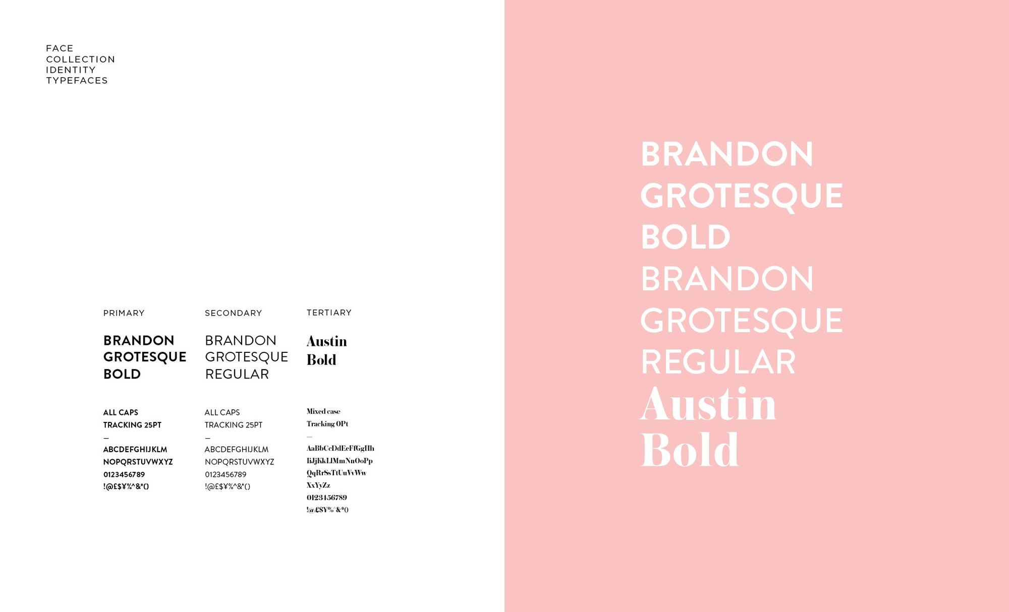 Suit of Armor typefaces: Brandon Grotesque Bold and Regular with Austin Bold, set large in white on pink