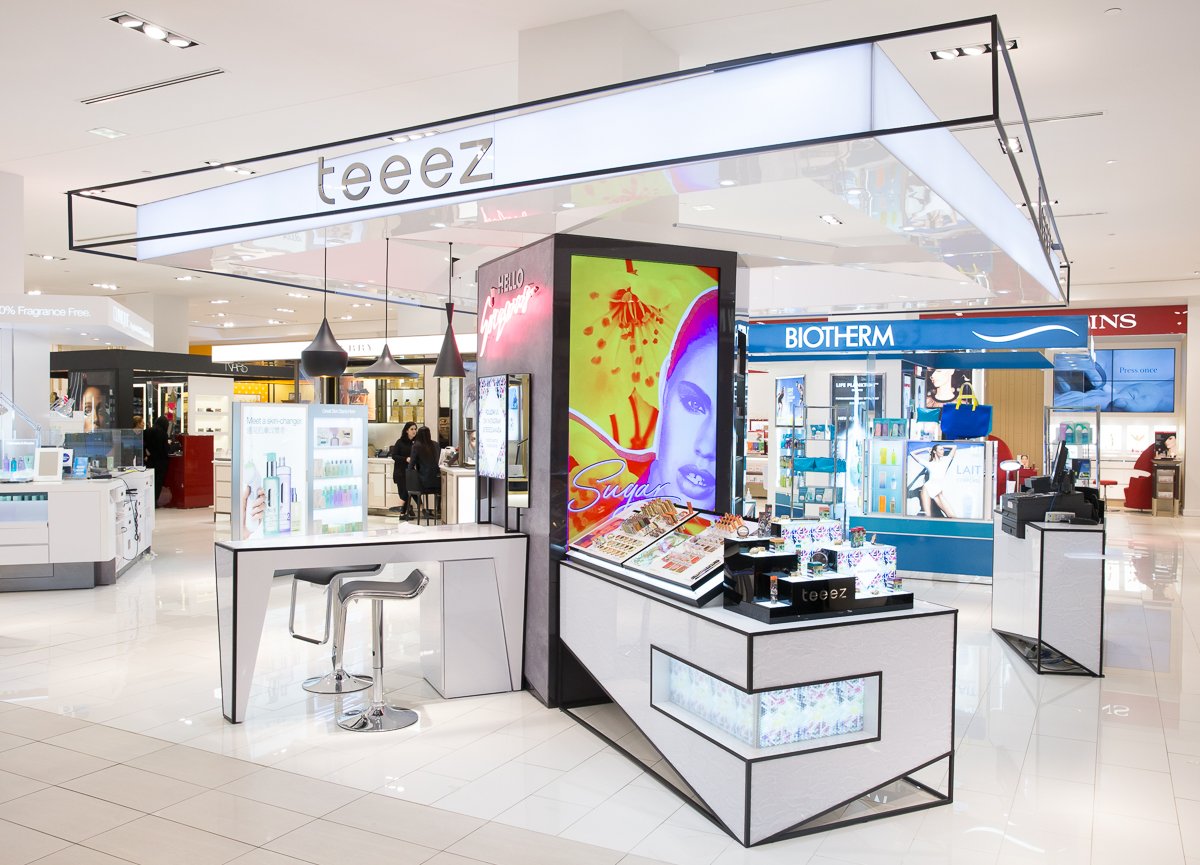 The Teeez counter in Toronto with the campaign portrait on the column