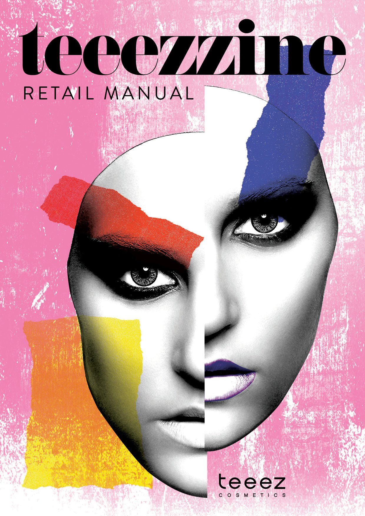 Teeezzine retail manual cover: a collaged face in primary colors