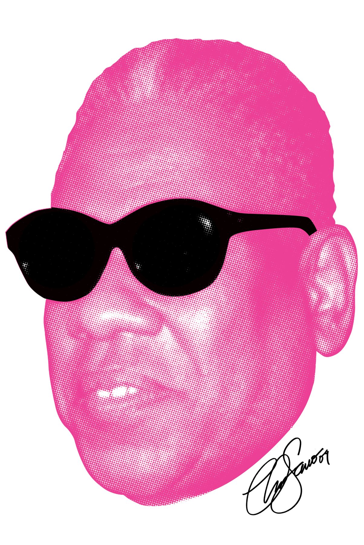 Andre Leon Talley in hot pink halftone