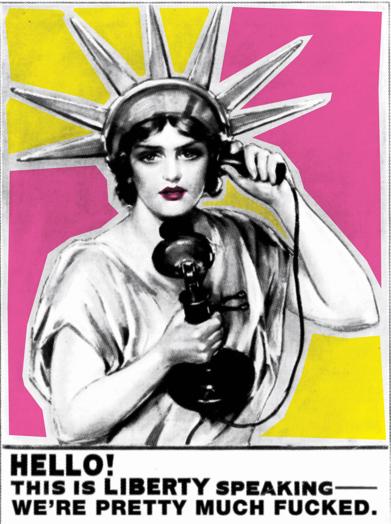 Hello! This Is Liberty Speaking, pink and yellow