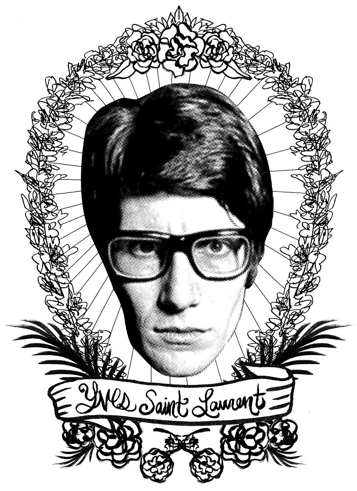 Yves Saint Laurent framed by roses