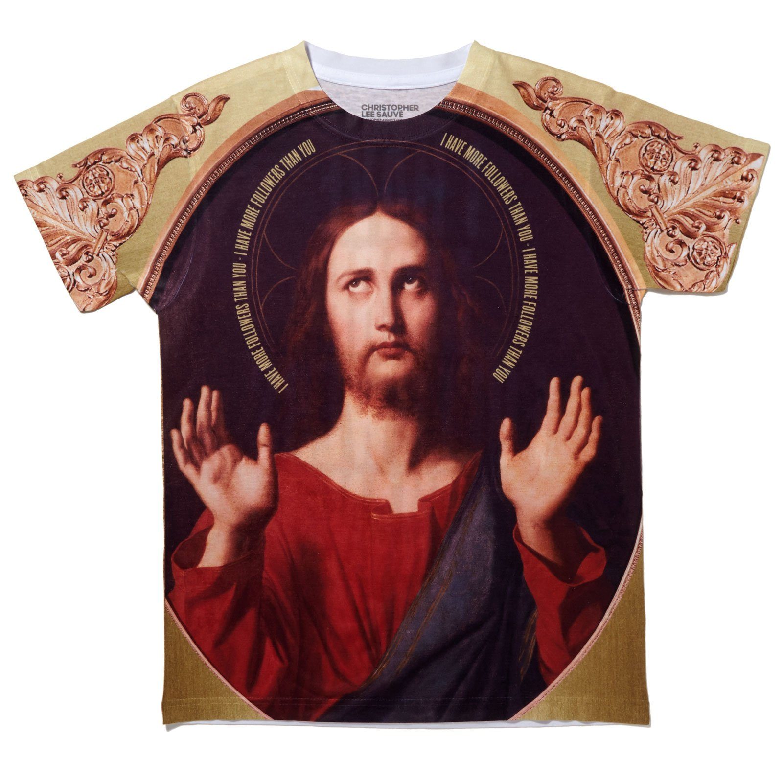 I Have More Followers Than You tee with a Renaissance Christ