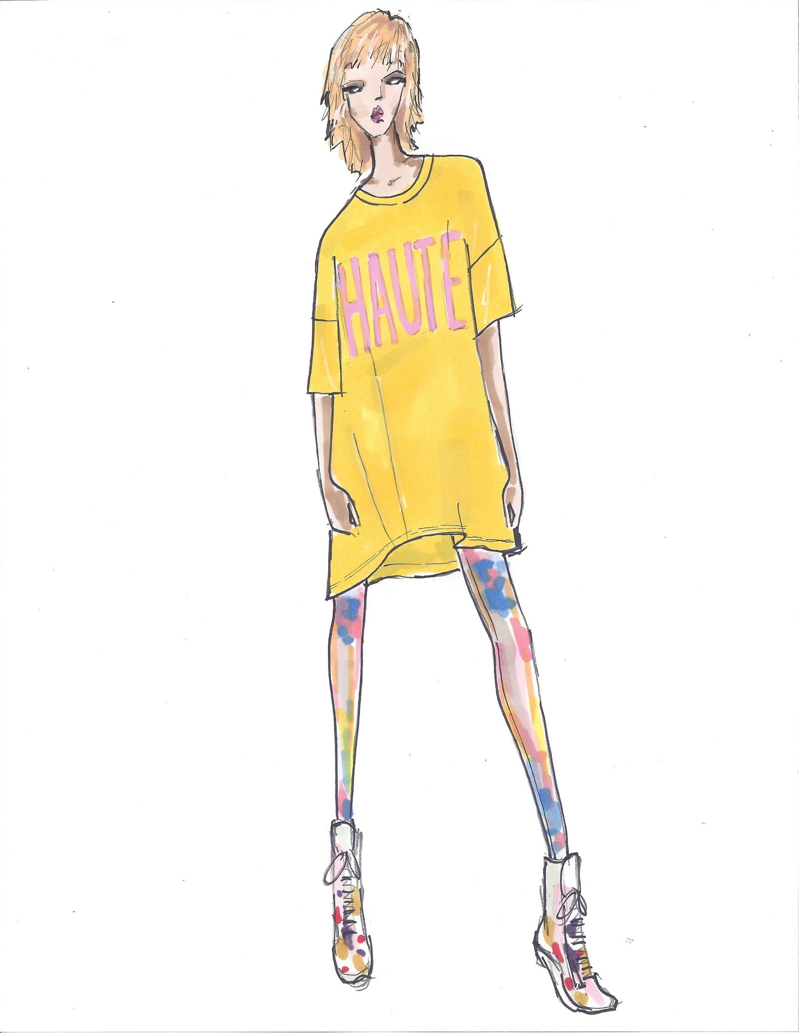 Hand-drawn lookbook illustration: HAUTE