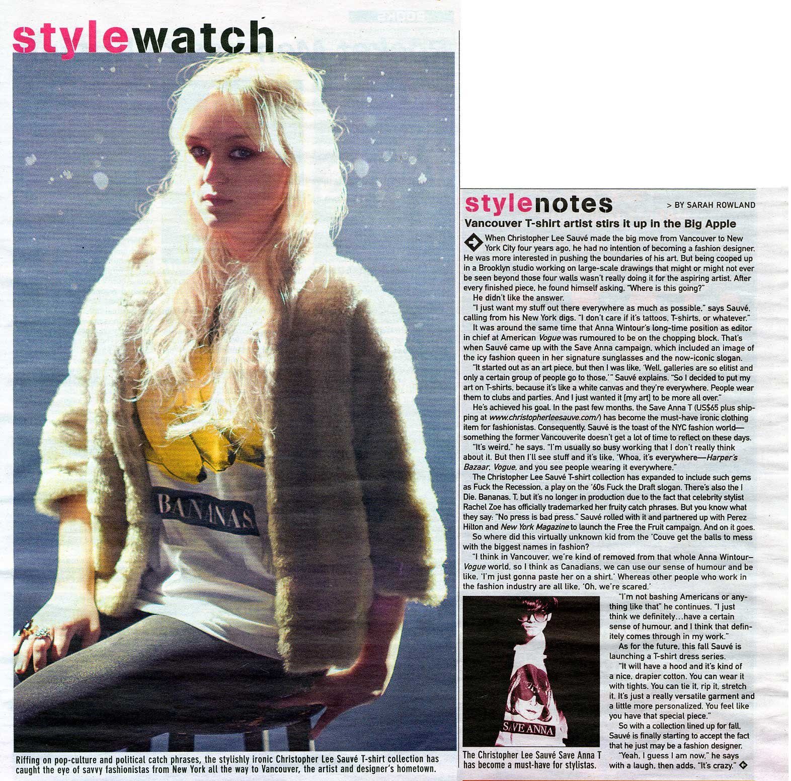 Stylewatch page featuring the Save Anna tee