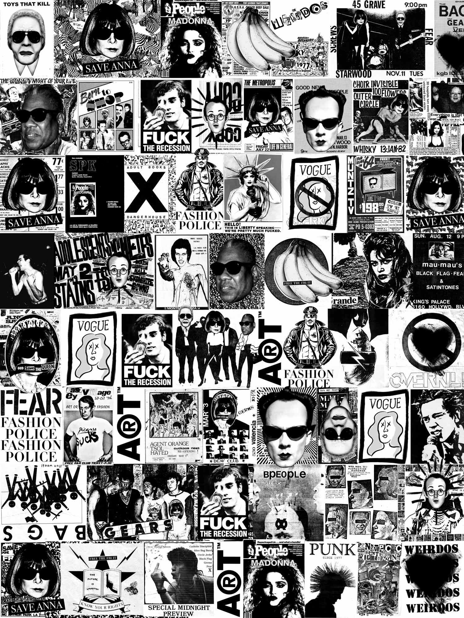 Wall of black-and-white Sauvé graphics for the Tokyo show