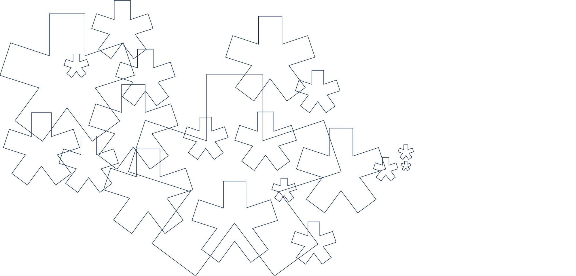 Outlined asterisks of different sizes scattered in a loose cluster