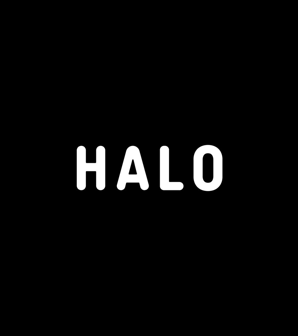 HALO wordmark concept in white on black
