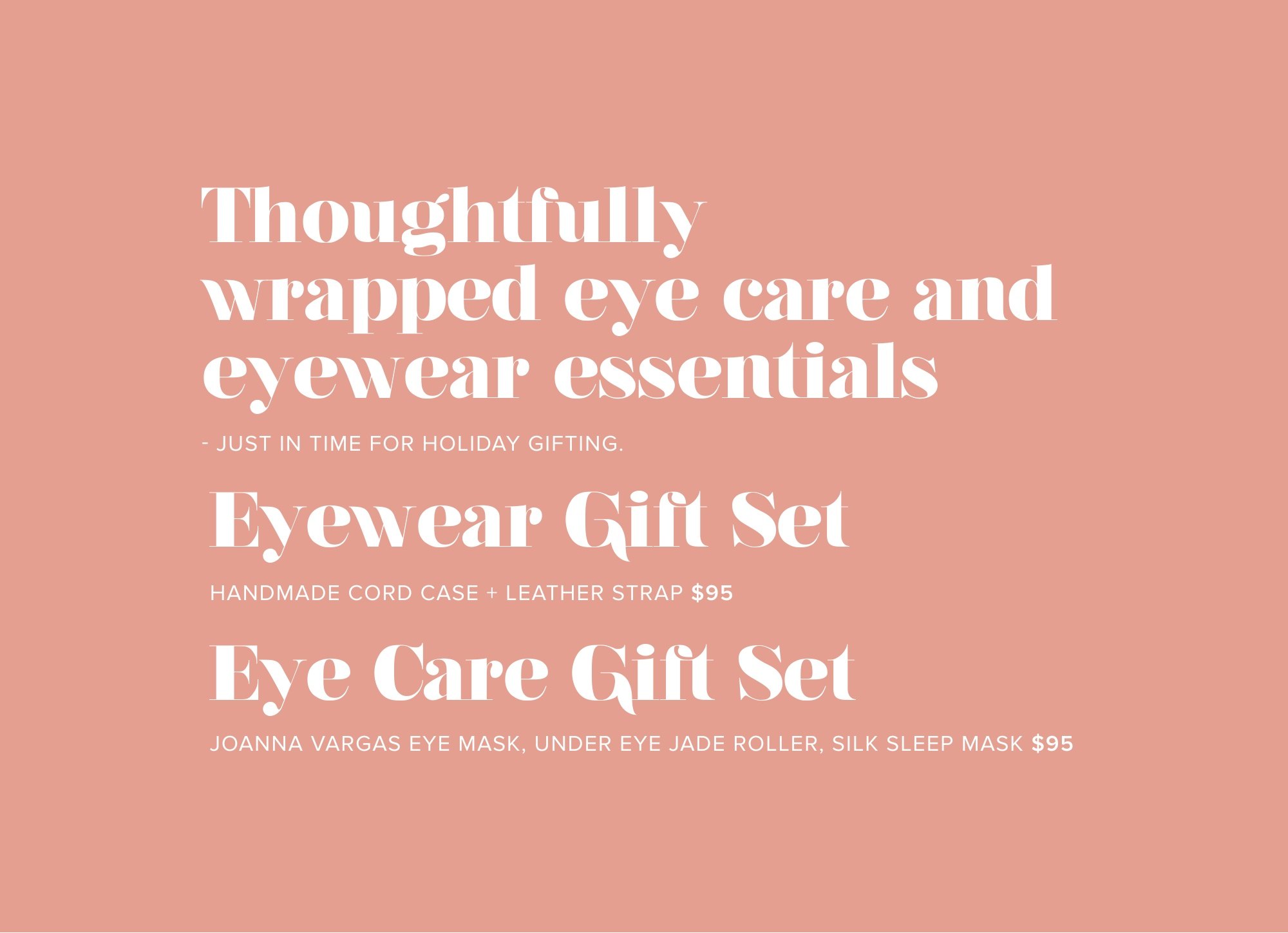 Pink counter sign: Thoughtfully wrapped eye care and eyewear essentials, Eyewear Gift Set and Eye Care Gift Set