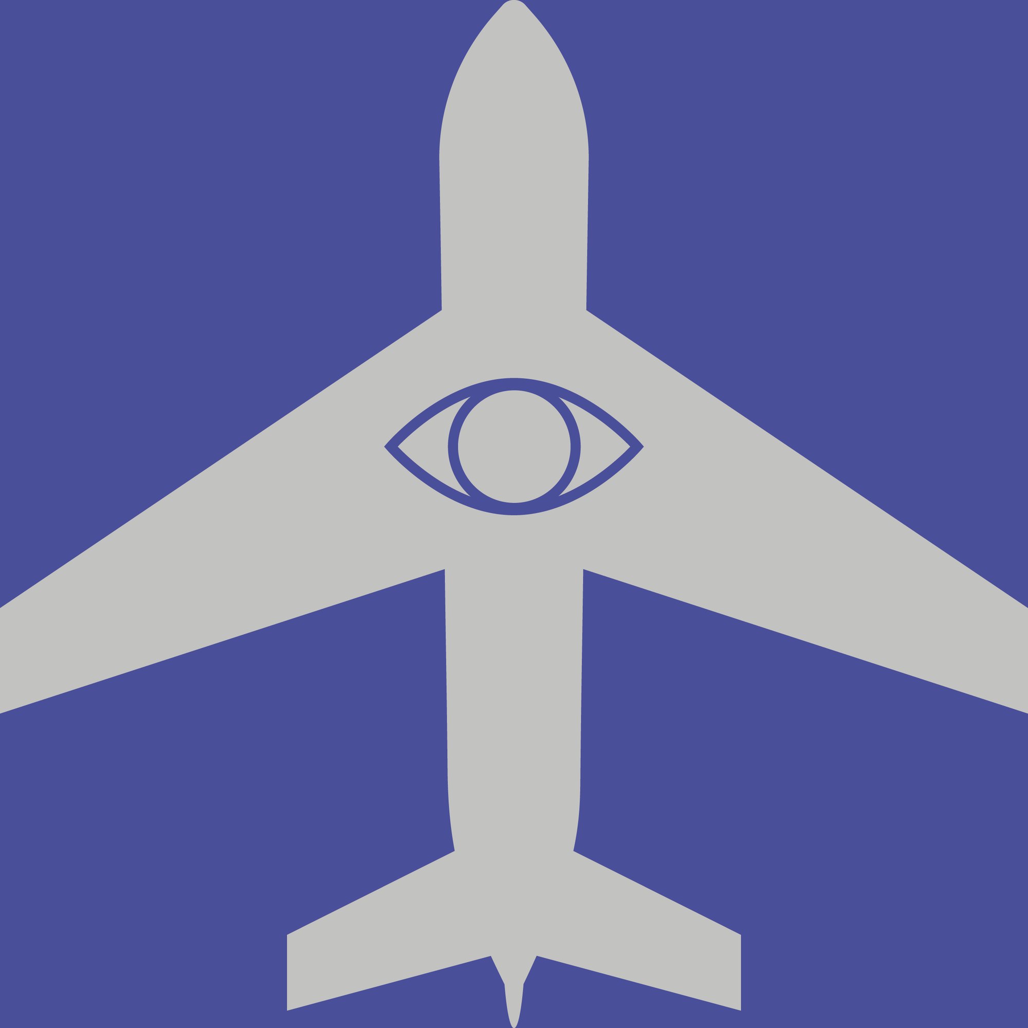 Instagram post: a gray airplane on blue with an eye in the fuselage